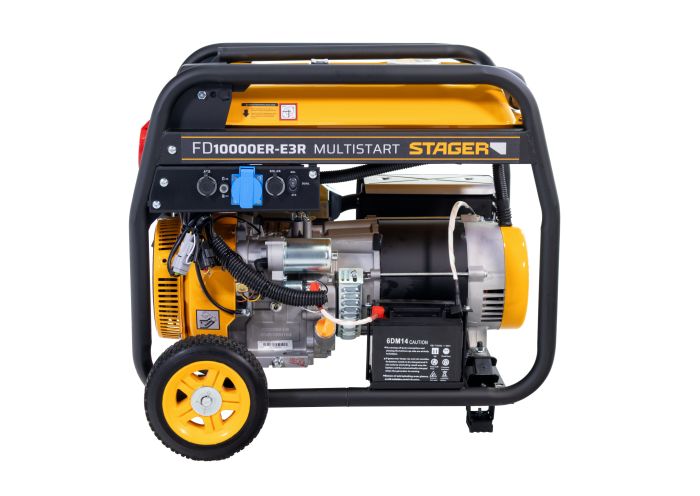 Generator trifazic Stager FD10000ER-E3R 400V cu motor pe benzina, alternator si baterie pornire electrica, cadru protectie tubular