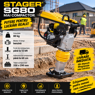 Mai compactor STAGER SG80 de 80 kg pentru lucrări de construcții și compactarea solului