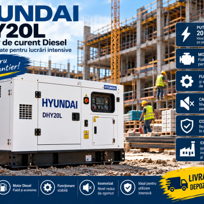 Generator de curent diesel Hyundai DHY20L 20 kVA pentru lucru pe șantier
