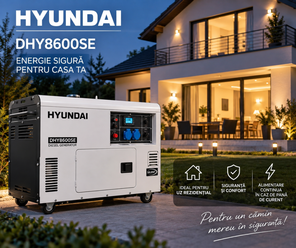 Generator de curent Hyundai DHY8600SE diesel pentru alimentarea unei case în caz de pană de curent