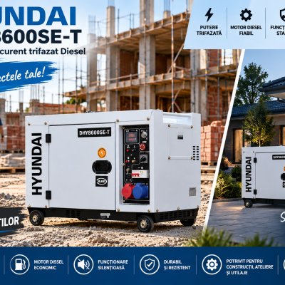 Generator de curent trifazat Diesel Hyundai DHY-8600SE-T pentru alimentare rezidențială și șantier