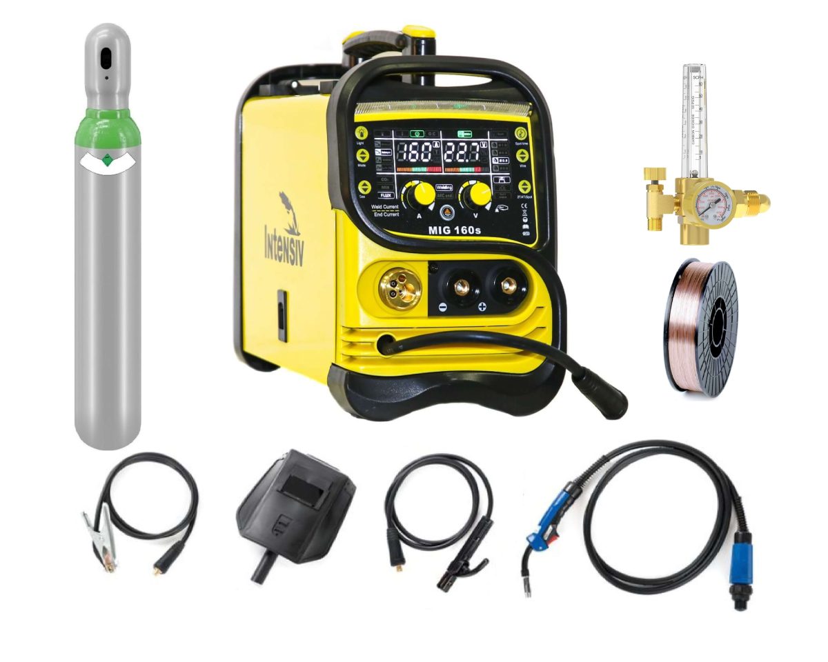 pachet complet sudura migmag mig 160s intensiv 230 v 160 a butelie corgon 8l plina rola otel 5kg 08mm